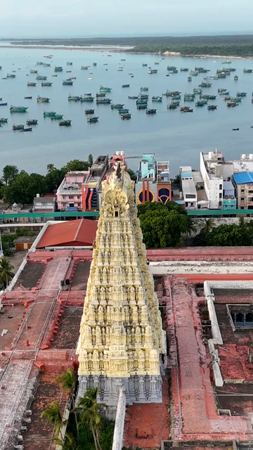 Vertical Aerial View of Ramanathaswamy Temple Rameswaram Tamil Nadu India