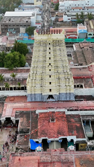 Vertical Aerial View of Ramanathaswamy Temple Rameswaram Tamil Nadu India