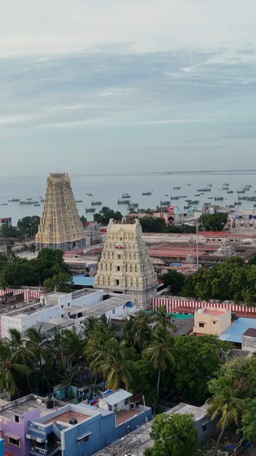 Vertical Aerial View of Ramanathaswamy Temple Rameswaram Tamil Nadu India