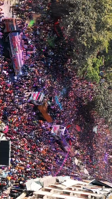 Vertical Aerial View of Rang Panchami Festival Celebration Crowd in India