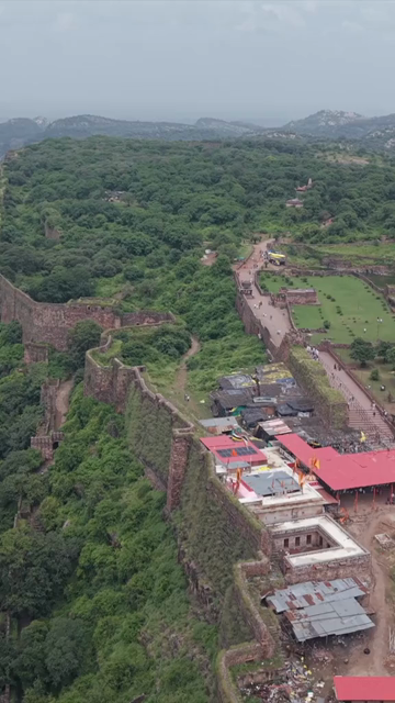 Vertical Aerial View of Ranthambore Fort and Lush Landscape Rajasthan