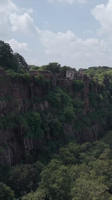 Vertical Aerial View of Ranthambore Fort and Lush Landscape Rajasthan