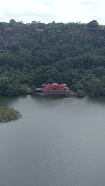 Vertical Aerial View of Ranthambore Fort and Lush Landscape Rajasthan