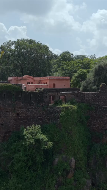 Vertical Aerial View of Ranthambore Fort and Lush Landscape Rajasthan