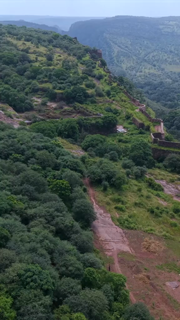 Vertical Aerial View of Ranthambore Fort and Lush Landscape Rajasthan