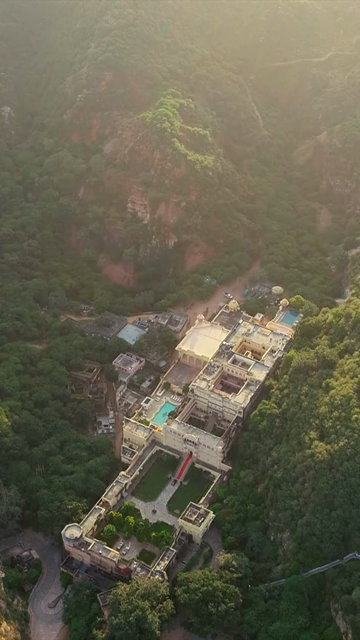 Vertical Aerial View of Resort in Aravalli Hills Udaipur Rajasthan