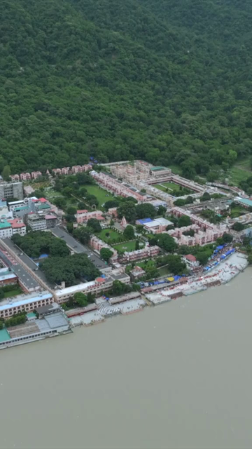 Vertical Aerial View of Rishikesh Riverside Rishikesh Uttarakhand India
