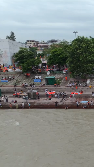 Vertical Aerial View of Rishikesh Riverside Rishikesh Uttarakhand India