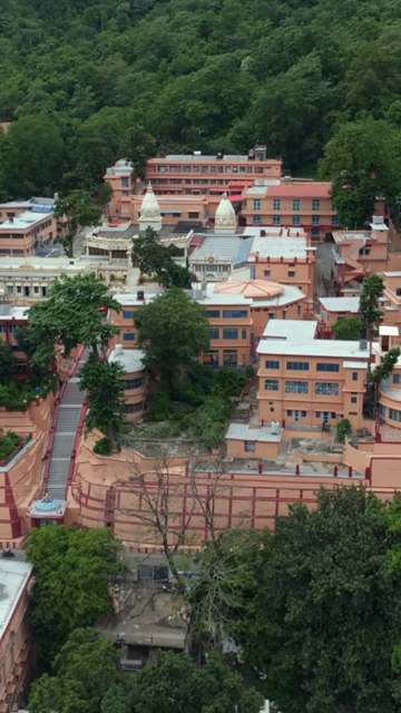 Vertical Aerial View of Rishikesh Riverside Rishikesh Uttarakhand India
