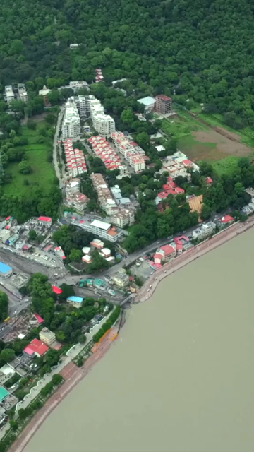 Vertical Aerial View of Rishikesh Riverside Rishikesh Uttarakhand India