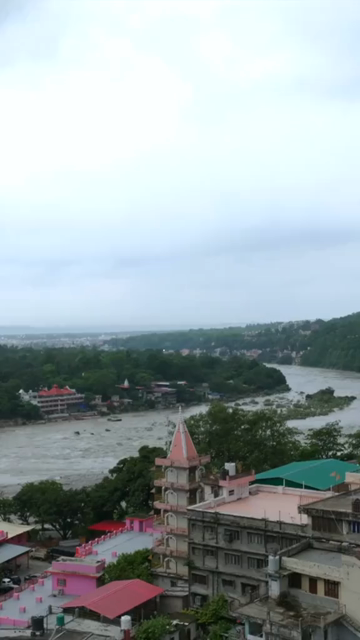 Vertical Aerial View of Rishikesh Riverside Rishikesh Uttarakhand India
