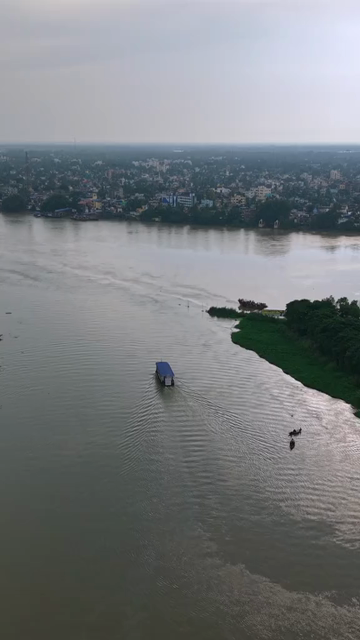 Vertical Aerial View of River Ganges and Mayapur Town West Bengal India