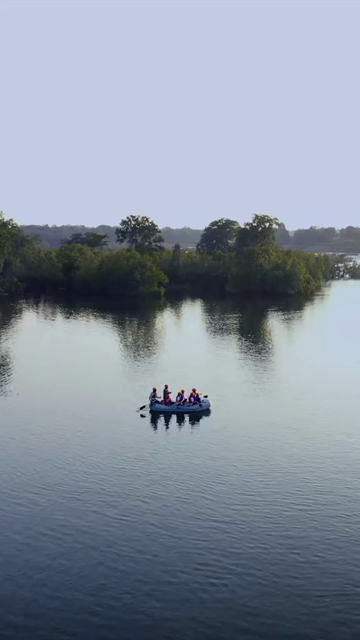 Vertical Aerial View of River Rafting in Betwa River Madhya Pradesh India
