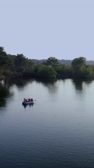 Vertical Aerial View of River Rafting in Betwa River Madhya Pradesh India