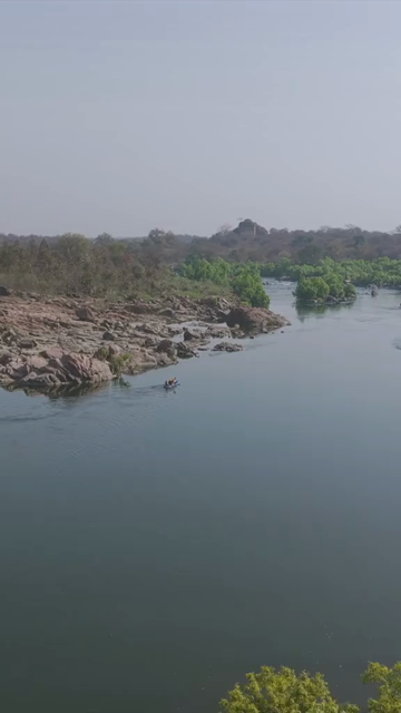 Vertical Aerial View of River Rafting on Betwa River Orchha Madhya Pradesh India