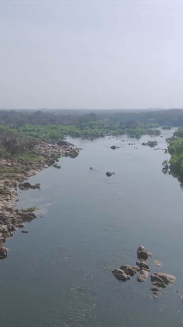 Vertical Aerial View of River Rafting on Betwa River Orchha Madhya Pradesh India