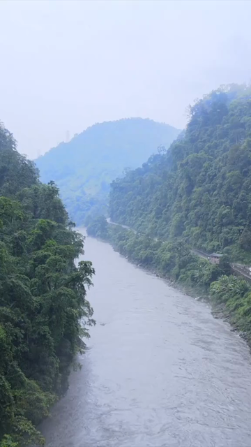 Vertical Aerial View of River Valley in Arunachal Pradesh India
