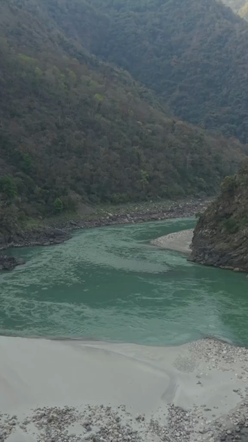 Vertical Aerial View of River Valley in Devprayag Uttarakhand India