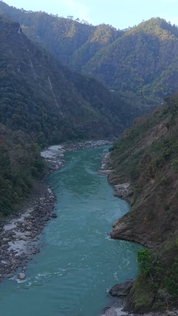 Vertical Aerial View of River Valley in Devprayag Uttarakhand India
