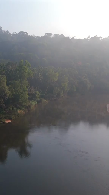 Vertical Aerial View of River and Forested Hills Near Pune Maharashtra