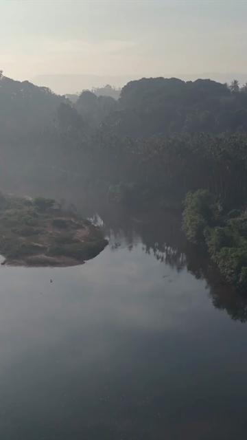 Vertical Aerial View of River and Forested Hills Near Pune Maharashtra