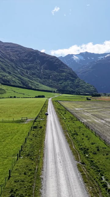 Vertical Aerial View of Road Leading to Rob Roy Glacier in New Zealand