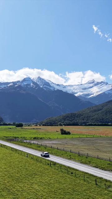 Vertical Aerial View of Road Leading to Rob Roy Glacier in New Zealand