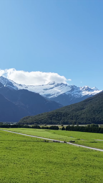 Vertical Aerial View of Road Leading to Rob Roy Glacier in New Zealand