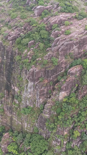 Vertical Aerial View of Rocky Hills and Misty Satpura Landscape Pachmarhi Madhya Pradesh