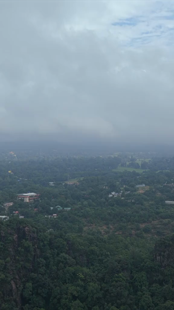 Vertical Aerial View of Rocky Hills and Misty Satpura Landscape Pachmarhi Madhya Pradesh