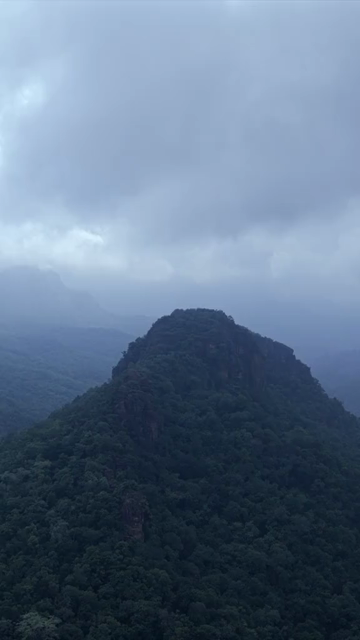 Vertical Aerial View of Rocky Hills and Misty Satpura Landscape Pachmarhi Madhya Pradesh