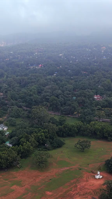 Vertical Aerial View of Rocky Hills and Misty Satpura Landscape Pachmarhi Madhya Pradesh