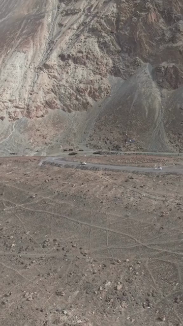 Vertical Aerial View of Rugged Mountain Road in Nubra Valley, Ladakh