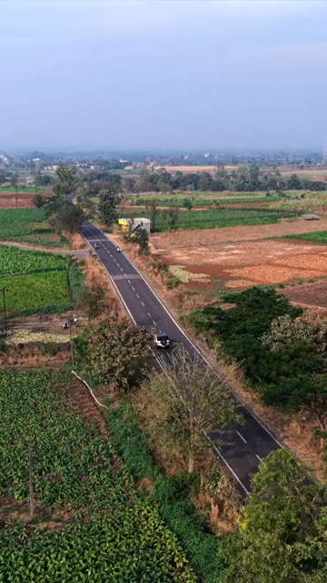 Vertical Aerial View of Rural Highway Through Maharashtra, India