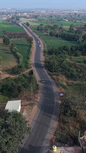 Vertical Aerial View of Rural Highway Through Maharashtra, India
