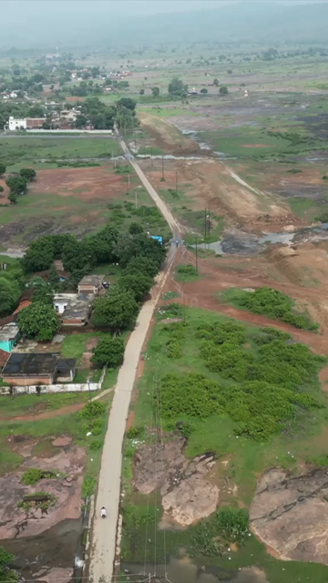 Vertical Aerial View of Rural Landscape and Road in Madhya Pradesh India