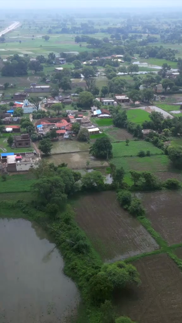 Vertical Aerial View of Rural Village and Farmland in India