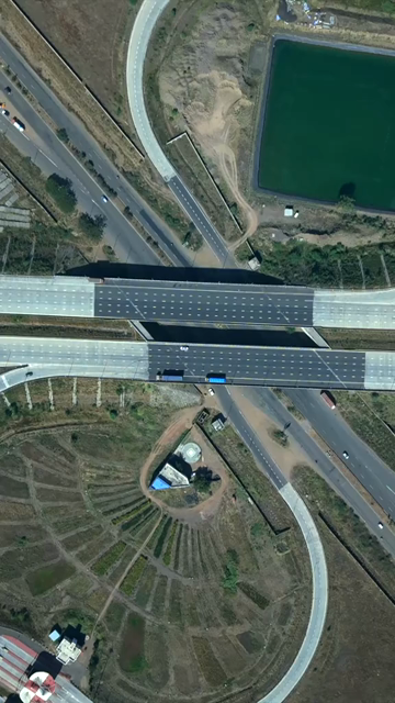 Vertical Aerial View of Samruddhi Mahamarg Expressway Interchange in Maharashtra