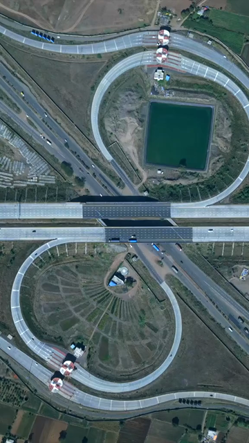 Vertical Aerial View of Samruddhi Mahamarg Expressway Interchange in Maharashtra