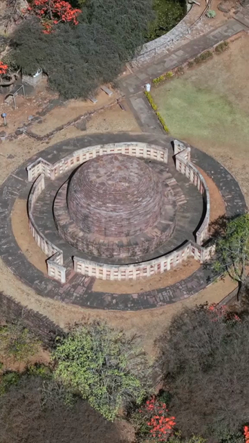 Vertical Aerial View of Sanchi Stupa Madhya Pradesh India