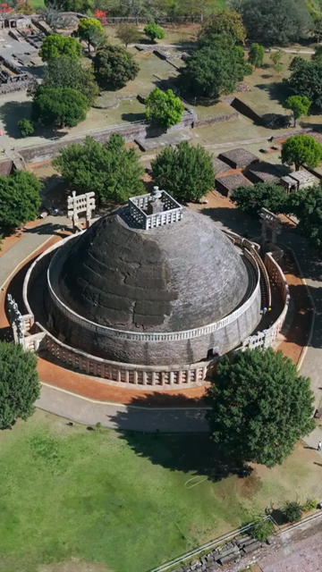 Vertical Aerial View of Sanchi Stupa Madhya Pradesh India