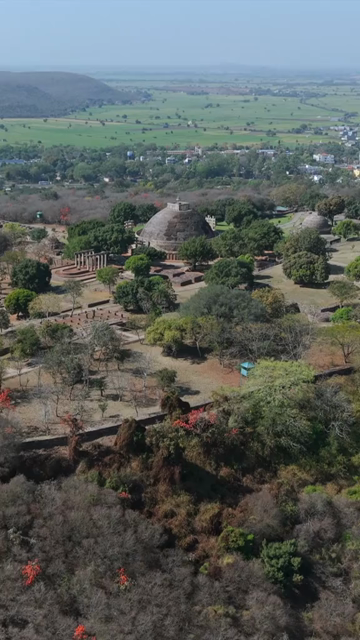 Vertical Aerial View of Sanchi Stupa Madhya Pradesh India
