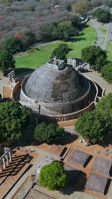 Vertical Aerial View of Sanchi Stupa Madhya Pradesh India