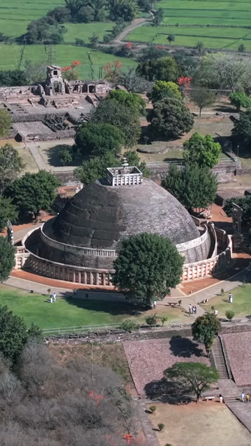 Vertical Aerial View of Sanchi Stupa Madhya Pradesh India