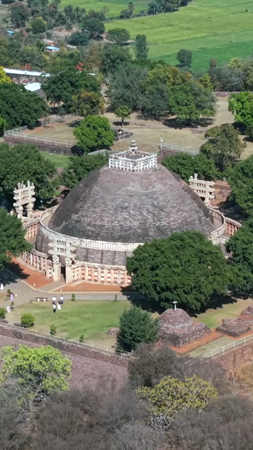 Vertical Aerial View of Sanchi Stupa Madhya Pradesh India