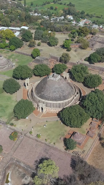 Vertical Aerial View of Sanchi Stupa Madhya Pradesh India