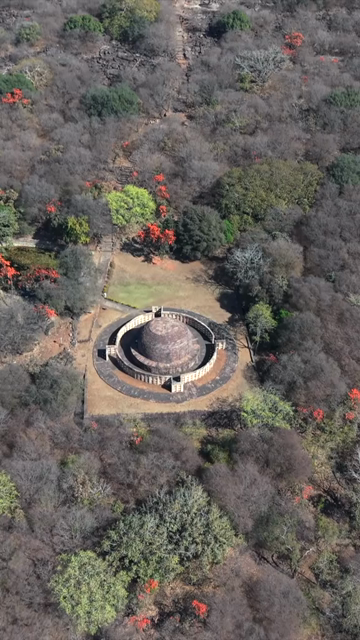 Vertical Aerial View of Sanchi Stupa Madhya Pradesh India