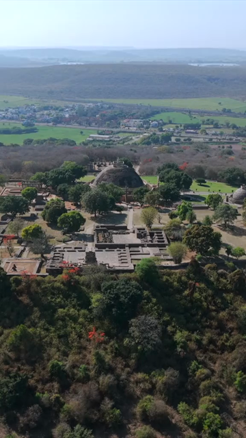 Vertical Aerial View of Sanchi Stupa Madhya Pradesh India