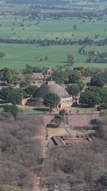 Vertical Aerial View of Sanchi Stupa Madhya Pradesh India
