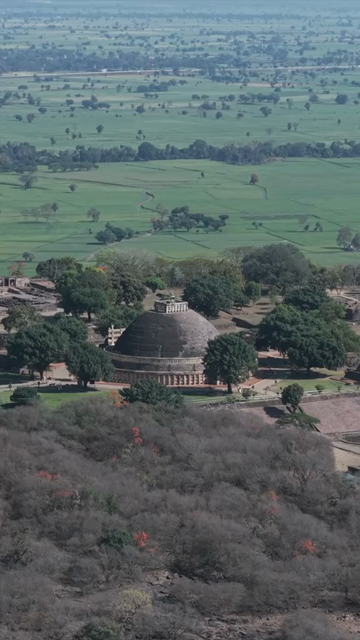 Vertical Aerial View of Sanchi Stupa Madhya Pradesh India